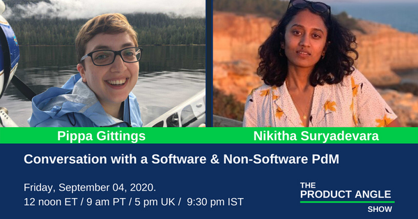neeraj's tweet photo. Happening now - Pippa Gittings and @lafemmenikitha discuss being a Product Manager at a software company vs. working on a software product where the company's product isn't software with @pradipcloud on @TheProductAngle.
#prodmgmt #productangle
https://t.co/OP7CEJNXbO https://t.co/b3kWRq4M8y