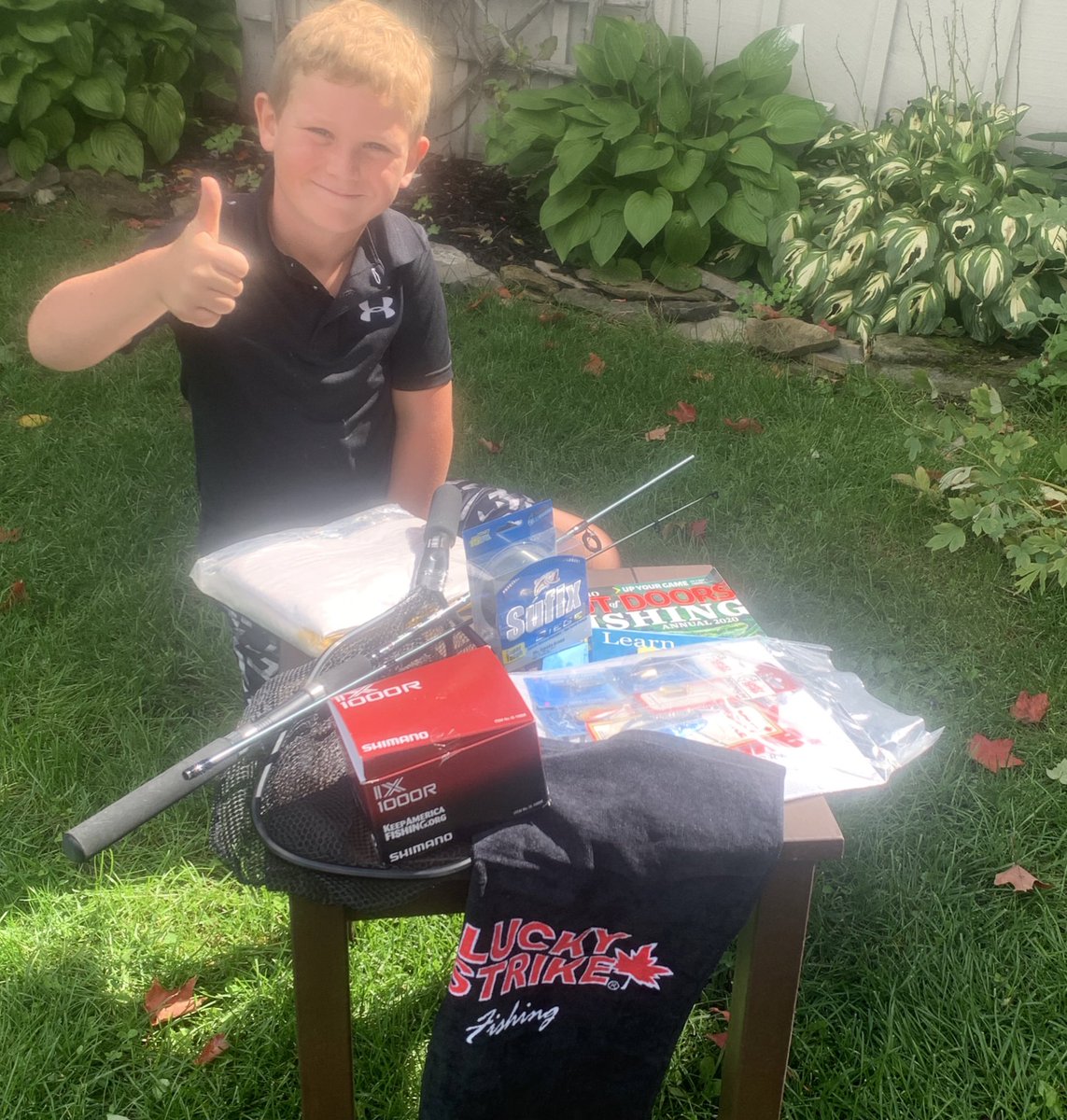 He’s so excited with his prize package from the <a href="/ofah/">ofah</a> colouring contest. What a great way to get kids excited about fishing 🎣 
Thanks to sponsors <a href="/fishshimanoCAN/">fishshimanocanada</a> <a href="/LuckyStrikeBait/">LuckyStrikeBaitWorks</a> <a href="/OODMag/">Ontario Out Of Doors</a> for these great prizes. He can’t wait to get his line in the river.