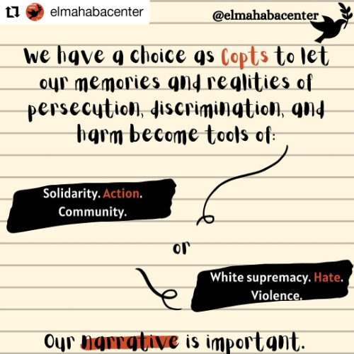 ProgressiveCopt's tweet photo. Follow elMahaba Center on IG and FB for more quality content and real talk. #ChristianArab
#arabchristian #diaspora #DiasporaEgyptians #Copts #Coptic #ProgressiveCopts https://t.co/VrnBV1Djao