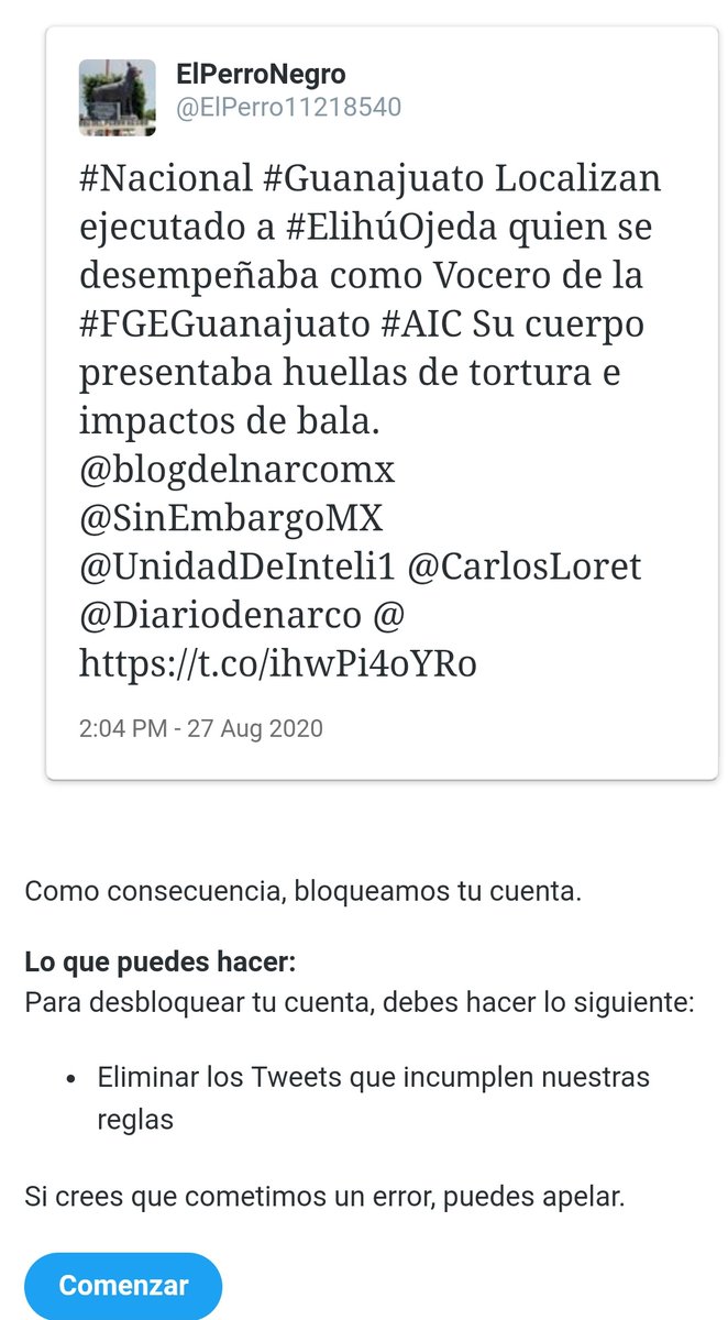 ElPerro11218540's tweet photo. #Nacional #Guanajuato
Parece que al Gobierno del Estado de Guanajuato, ya le está incomodando que se difundan los hechos violentos que ocurren en ese estado.

Ya son reiteradas las ocasiones que sucede esto solo con las publicaciones de Guanajuato. https://t.co/UDJVN17FeD
