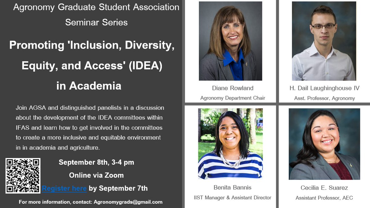 AGSA_UF's tweet photo. Join AGSA and our distinguished panelists in a discussion regarding the new IDEA committees within IFAS and learn how to get involved to create a more inclusive and equitable environment in academia and agriculture! #UF #Gators #Agronomy #AGSA #floridagators #UFAgronomy #IFAS https://t.co/0B4XvFVNvm