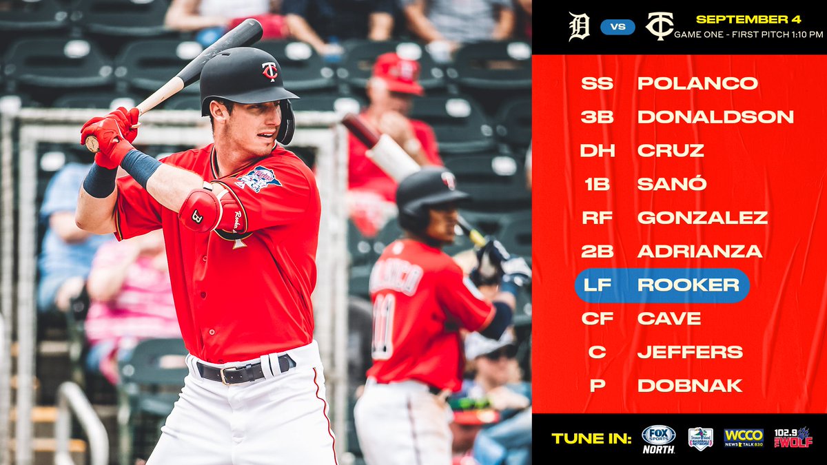 Twins's tweet photo. Brent Rooker makes his MLB debut today in Game 1 vs the Tigers! https://t.co/t56dsNNeAF #MNTwins https://t.co/Gza7RjAXaU