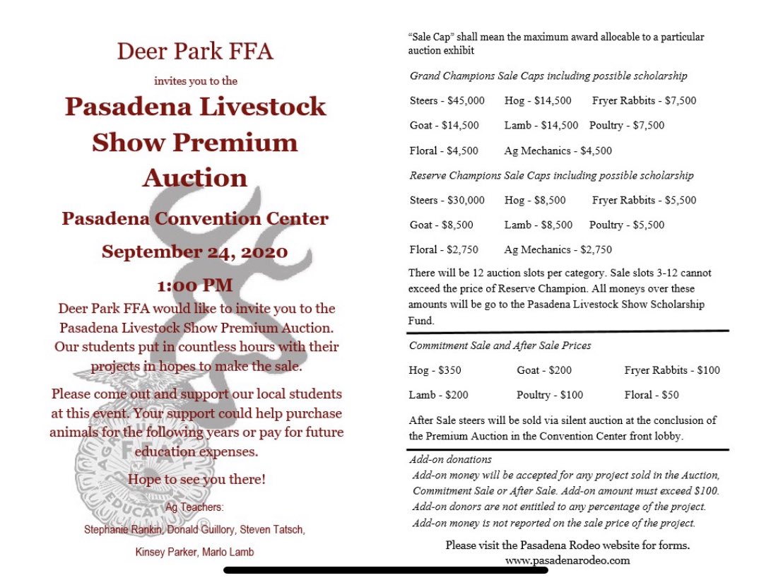 DeerParkFFA's tweet photo. Interested in being a buyer for the 2020 Pasadena Livestock Show 🤔

Let us know and we would love to get you signed up! 

Our kids appreciate our buyers more than you know! Hope to see you at the show! 🐷 
#DPFFA #DPISD #MakeItHappen #FFA #DPISDCTE #LivestockShow https://t.co/O2bJHJVUSO