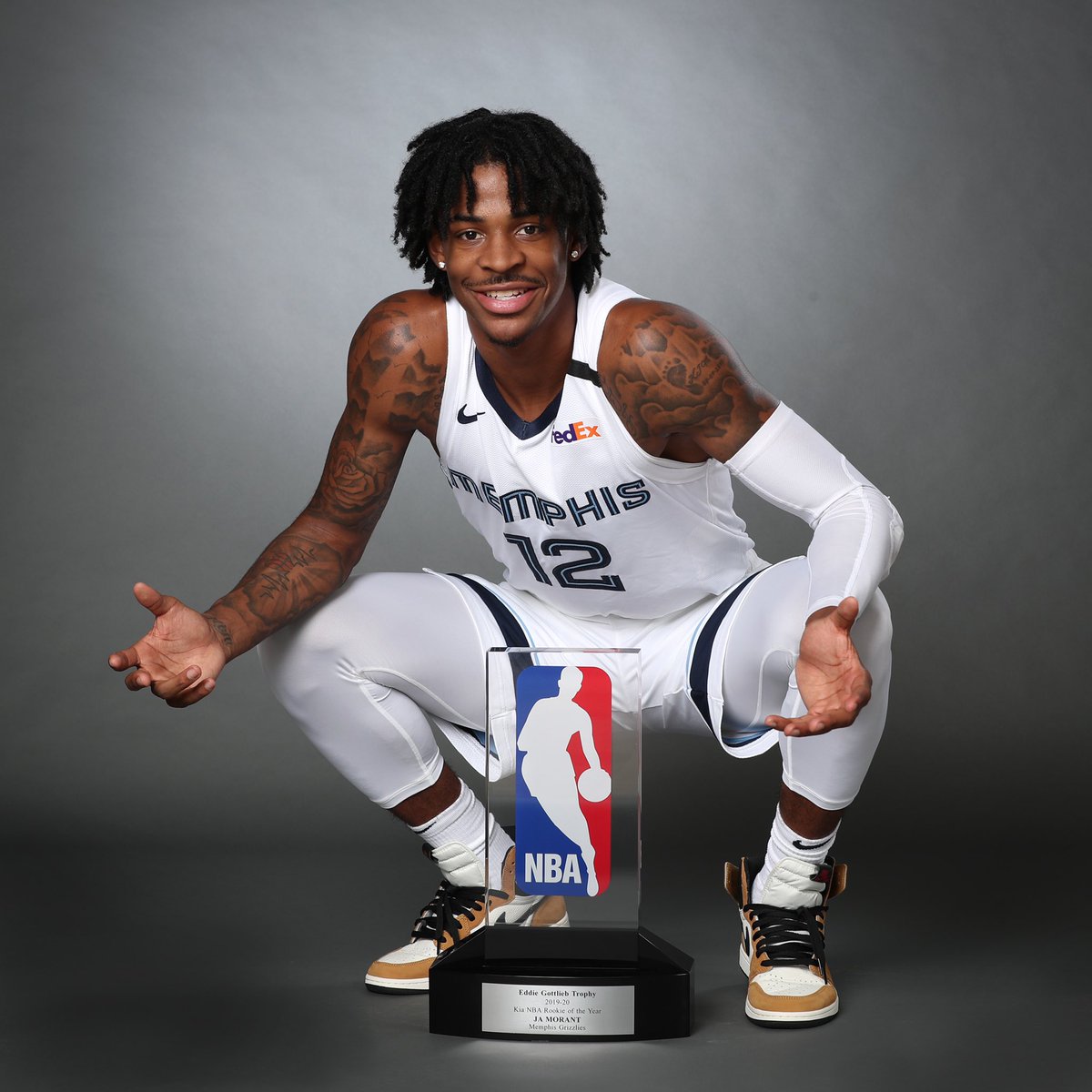 memgrizz's tweet photo. “We know the journey been hard, 

but 12 finally got his award” 🏆 

@JaMorant | #KiaROY https://t.co/2ahujg1KsS