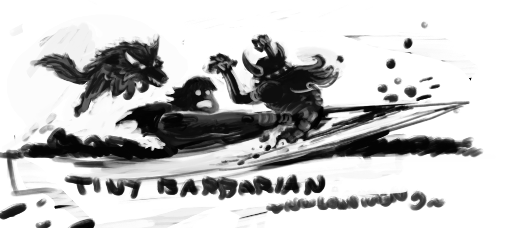 Found some more proto-Tiny Barbarian material while looking for Dawn stuff. He's not even wearing boots in one of them, how strange!