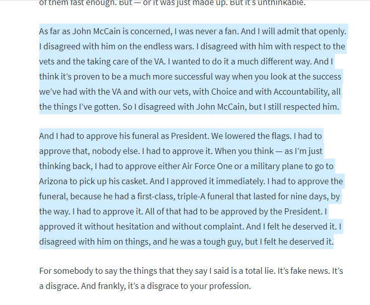 Trump honored EVERY request that McCain made. FULL STOP