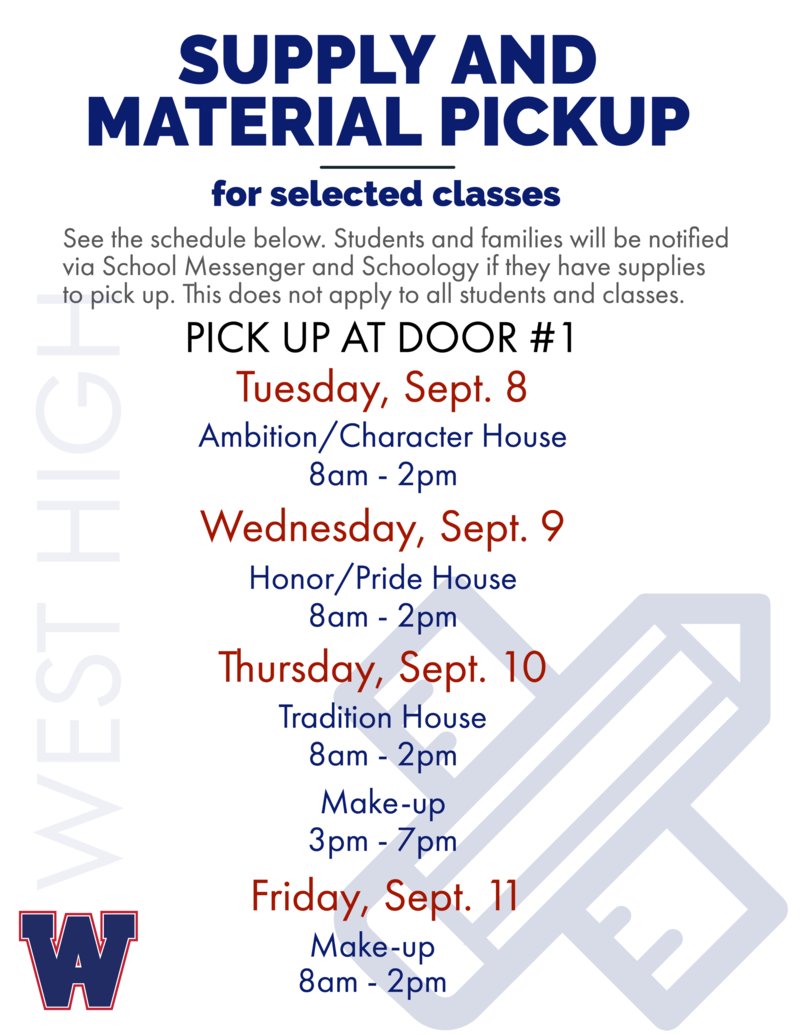 WAactivities's tweet photo. SUPPLY PICK-UP: Students enrolled in courses requiring non-digital supplies and materials will receive electronic communication indicating times and locations when they can be picked up. Not all students will need to pick up additional supplies. https://t.co/AQSvYdWx7s