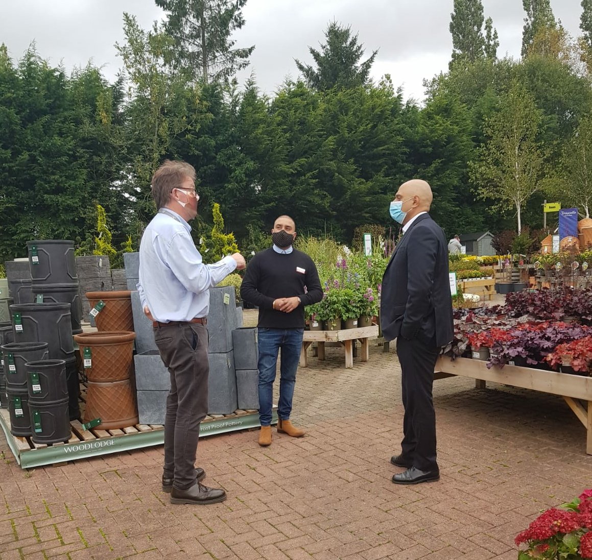 Great to have an opportunity to talk to <a href="/sajidjavid/">Sajid Javid</a> today with #bromsgrove centre manager, Sanjay Dhap, about <a href="/BGCentres/">British Garden Centres</a> and the <a href="/HTAnews/">HTA News</a>.