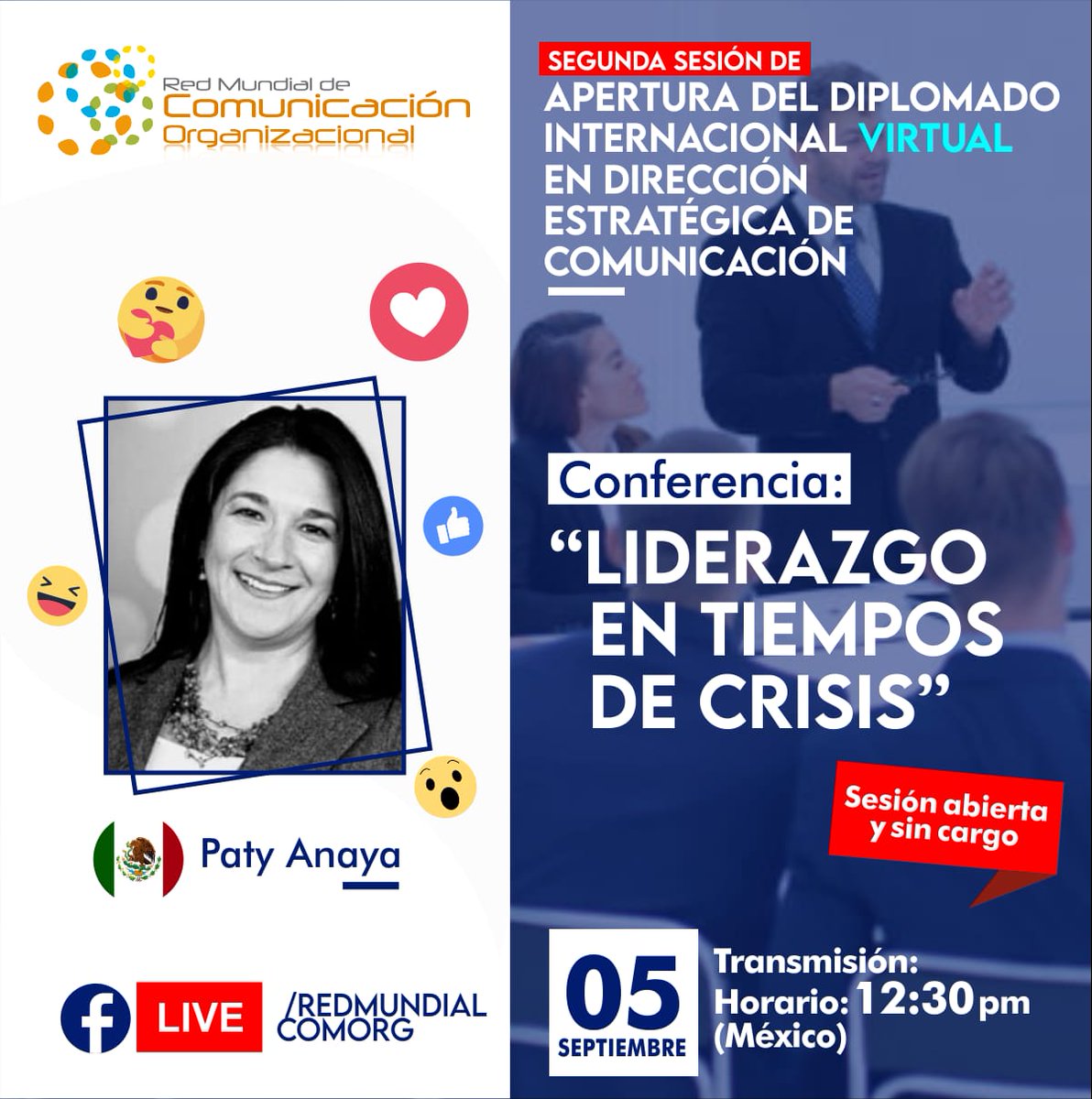 PatyAnayaC's tweet photo. Inicia ya el Diplomado Internacional en Dirección Estratégica de Comunicación y celebración de 12 años de la Red Mundial de Comunicación Organizacional 🥳

Mañana hablaremos sobre liderazgo y comunicación, sesión gratuita, acá el link: 
https://t.co/y5b84Ltp9v
#DiploDIRCOM https://t.co/23FymnGlnE