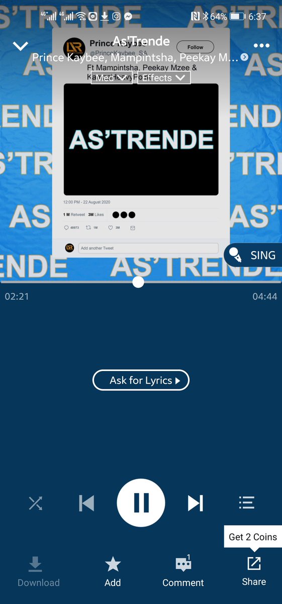 As soon as I woke up I was on <a href="/PrinceKaybee_SA/">Hillary Silva</a> 's As'Trende with <a href="/MampintshaNuz/">S H I M O R A</a>  <a href="/kamZaHeavypoint/">Ngawe</a> &amp; @PeekayMzee. I'm telling you, even now it's still on repeat. 😤😤💙💙😻💫🔥