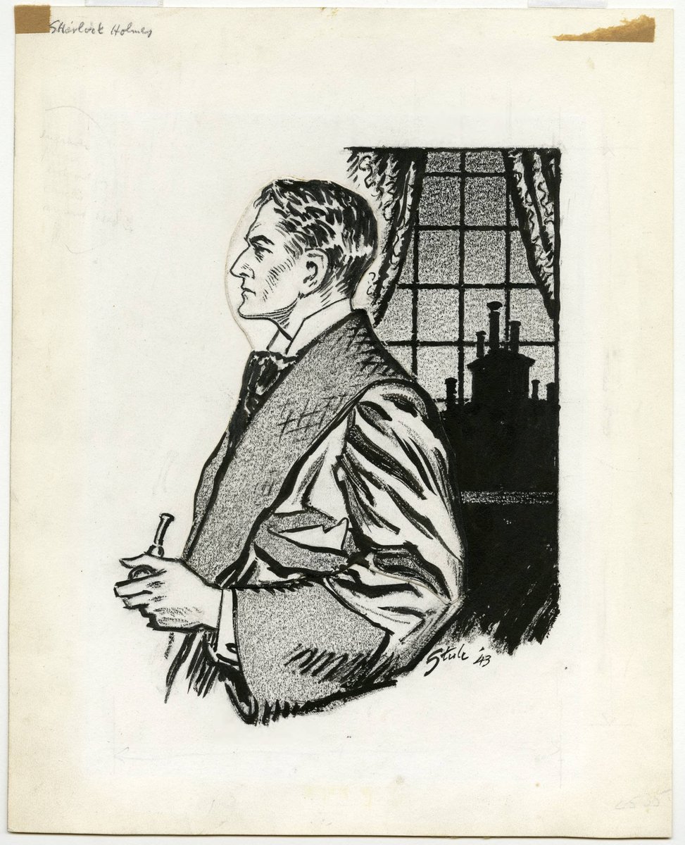 On this Friday before a Labor Day holiday weekend  @SherlockUMN  @umnlib we give you the fruit of Mr Steele's labor--a 1943 illustration for Collier's Magazine featuring the one & only Mr Holmes. This could be a "super spreader" weekend; please stay safe.  http://purl.umn.edu/99019 