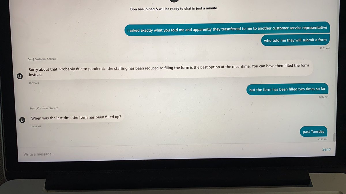 allbitsnpieces's tweet photo. Hey @amazon @AmazonHelp, how hard it is to have a tax specialist provide a solution. Apparently, none of your csr know what to do or how to reach out to tax specialists. This is the latest part of my conversation that’s been ongoing for the last 48 hours https://t.co/na3fpWq8vu