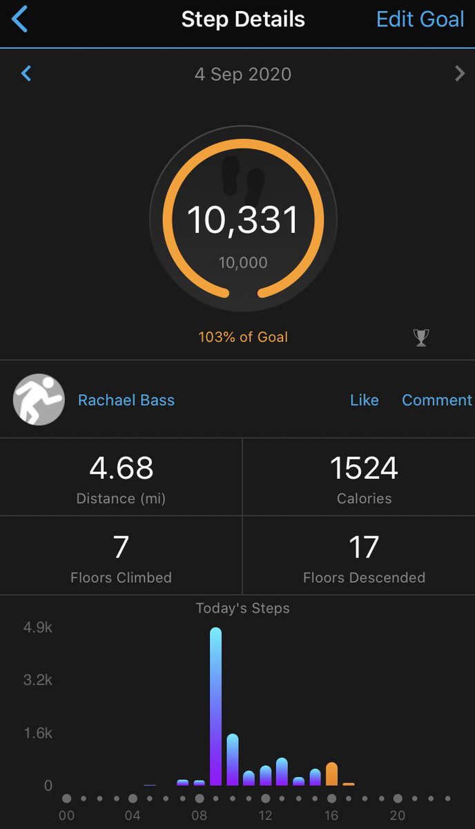 RachaelBass15's tweet photo. My watch has just congratulated me on getting my 10,000 steps per day target a few days in a row now. How encouraging of it ๐ If you havenโt already started, join in and support a great cause if you can. @cf_care #Steps4CF #stepchallenge #StepsInSeptember https://t.co/NcexPZHjNg