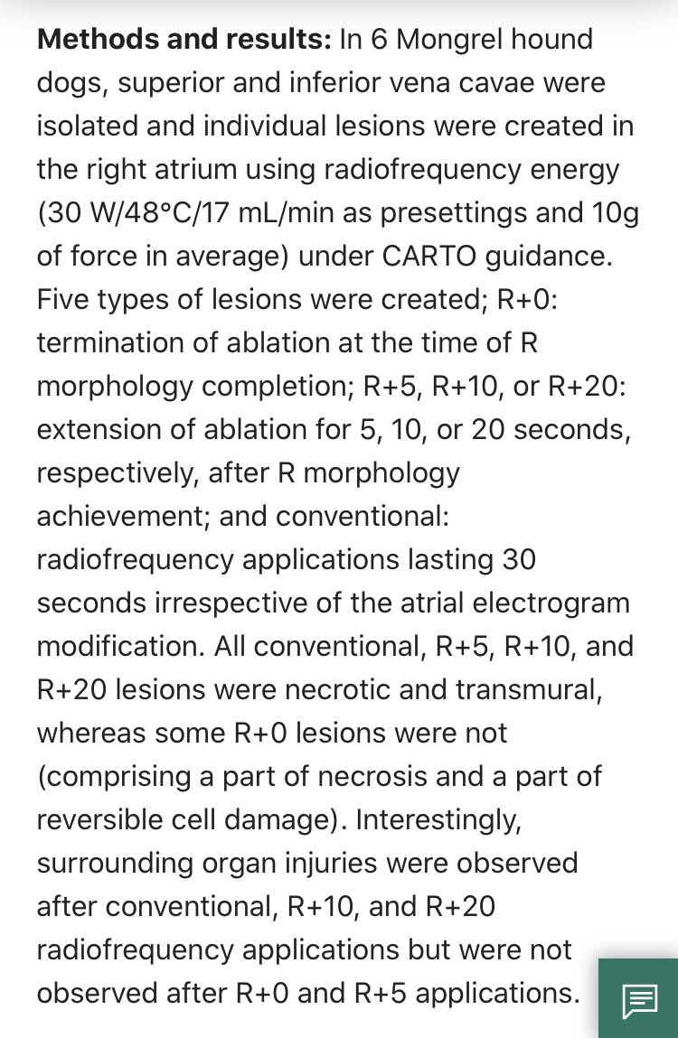 Interesting here to reflect on the work of a pioneer in the field of practical application of unipolar EGM morphology change during PVI - Agustín Bortone. Using 30W and at pure R+5s, *all* atrial lesions were transmural.Q: true, or too good to be true?! https://www.ncbi.nlm.nih.gov/m/pubmed/26092576/