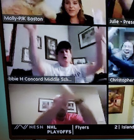 CMS_ConcordMA's tweet photo. Last night during the @RedSox game @NESN streamed in a small group of educators who are preparing for the new school year ahead. Middle left is Ms. Harmon, @CMS_ConcordMA 7th/8th grade math teacher &amp; diehard Sox fan!!! https://t.co/iQ9lDX5ymt