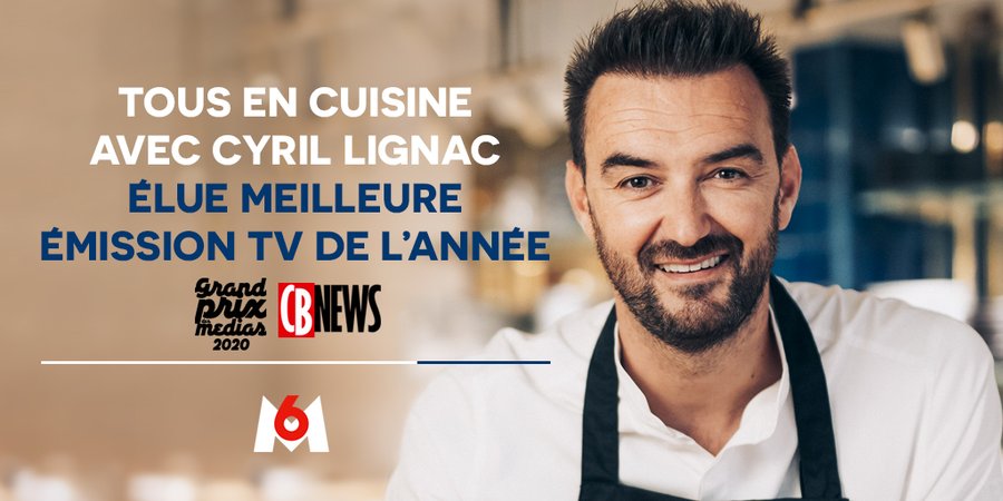 MediasFrance's tweet photo. #TousEnCuisine, avec @cyril_lignac et @JeromeAnthonyM6, a été élue meilleure émission TV de l'année
#GPDM2020. https://t.co/fMqa9GJHOn