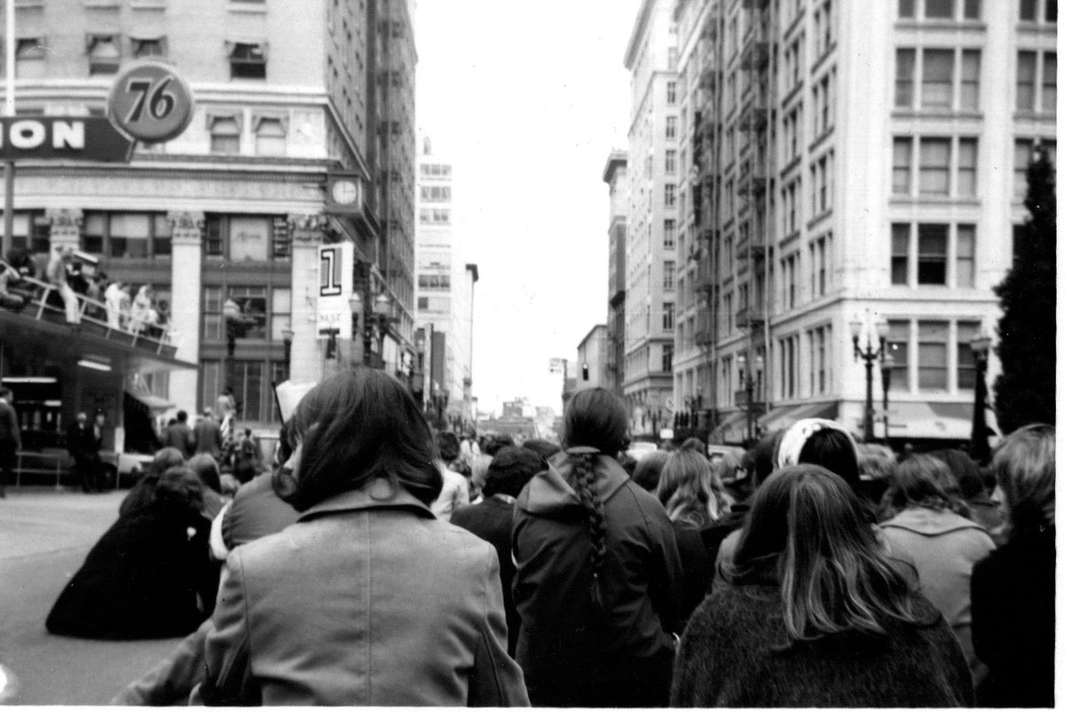 After all, Portland has been protesting for far longer than it's been bragging about being livable. [My mother took this photo in 1970. Geeky bonus points if you know not just where this was taken, but what the giant neon sign at the end of the street said.] 4/