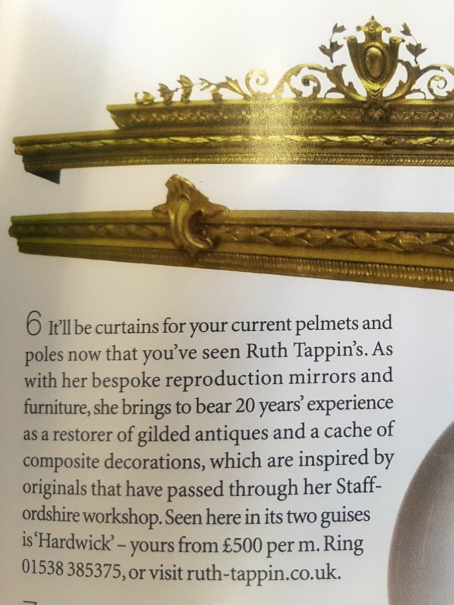 goldinmycoffee's tweet photo. Something for the weekend?...
October isue of World of Interiors, featuring two of my reproduction gilt pelmets. 😊 #pelmet #gilding #handmade @WofInteriors @heritage_crafts https://t.co/vw3wfdS1jJ