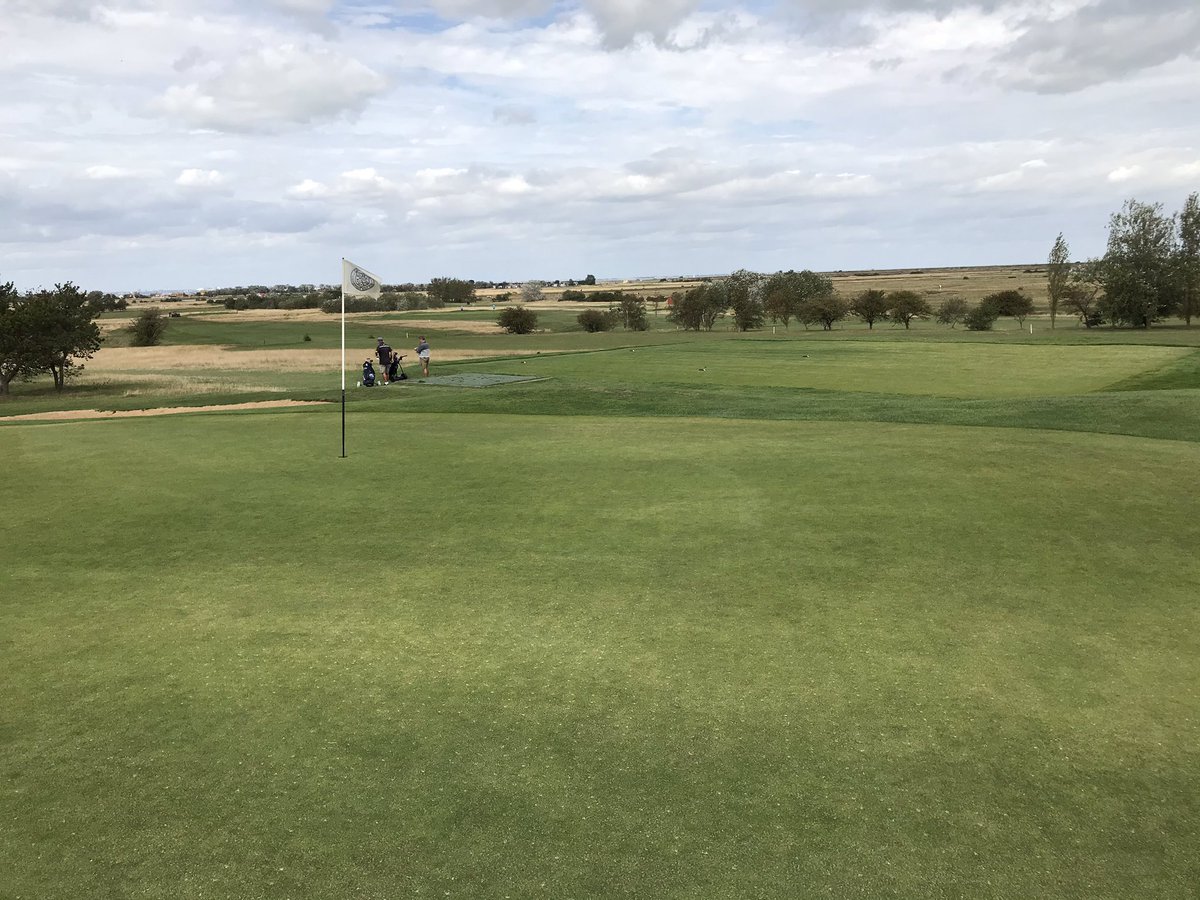 Maintenance week here at Sheerness GC this week. Team worked very hard. Cored, collected, verticut, overseeded, dressed with 30T and then brushed. Gave them their first cut this afternoon. Looking good. #shorttermpainforlongtermgain