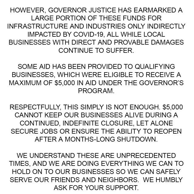 FatDaddysWV's tweet photo. Statement regarding Sept 1st opening and subsequent closure. (2/2) https://t.co/Vu7jJigf4a