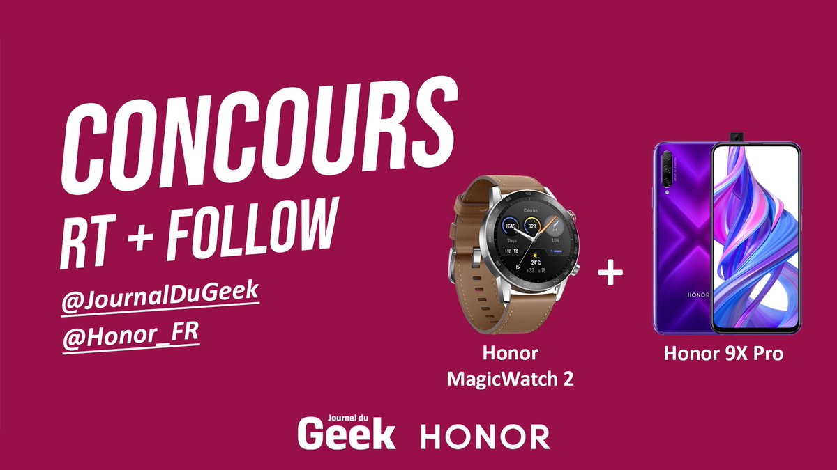 JournalDuGeek's tweet photo. 🎁 #CONCOURS 🎁

Tente de remporter ton #Honor 9x Pro (249€) + ta montre #Honor MagicWatch 2 (169€) !

Pour participer : 
👉 RT + Follow @JournalDuGeek &amp; @Honor_FR
💬 Mentionne un ami https://t.co/QqshPf8kC6