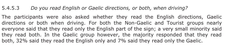 And nearly all respondants without Gaelic said that they only read the English bit anyway...