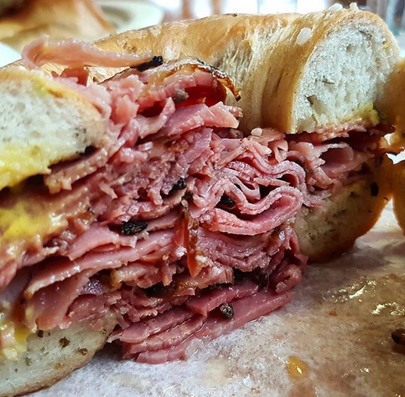 Montreal smoked meat on a Rosemary Rocksalt bagel. 
I’m not drooling, you’re drooling! 📷 : <a href="/smurfender/">smurfender</a> #siegelsbagels