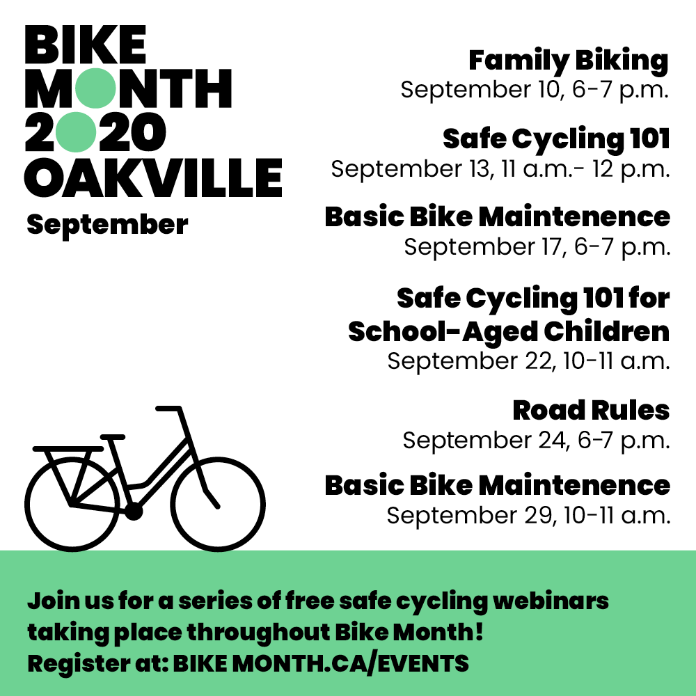 townofoakville's tweet photo. It's #BikeMonth Oakville!

The celebration gets rolling this September with FREE community cycling webinars. 

Register: https://t.co/nqyIfJfuSi https://t.co/M13hREMzYK