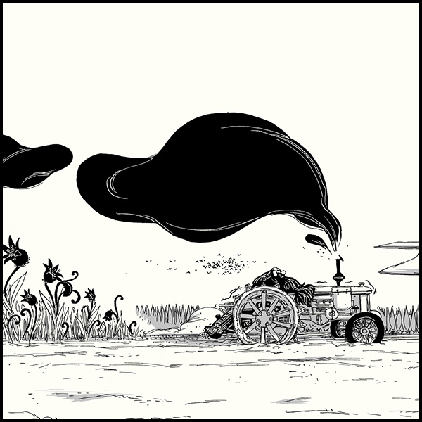 MagneticPress's tweet photo. #TheDailyPanel - "The Tractor at work" - someone's gotta till the Earth and keep the cycle moving... from #PISTOUVI by @merwan.chabane and @bertrandgatignol. In stores October! https://t.co/sS5K17ORBE https://t.co/YHipoTiE4x