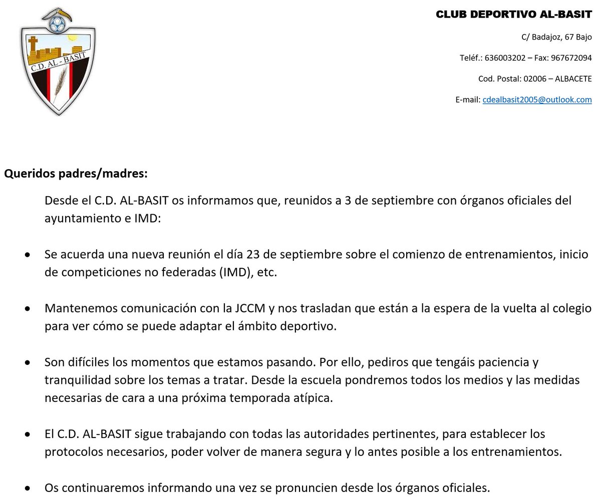 EscuelaAlBasit's tweet photo. 📢 Comunicado @EscuelaAlBasit Covid-19 📄👇 https://t.co/RxvFOHQuR6
