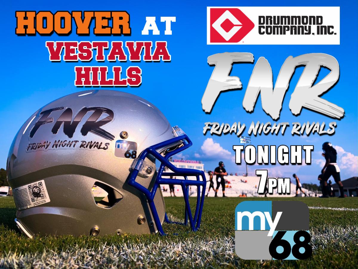 drummondcompany's tweet photo. Don't miss this week's matchup! Tune in tonight on my68 for Hoover VS. Vestavia Hills at 7pm!
#FridayNightRivals #WABM https://t.co/pg1Yl8w12d