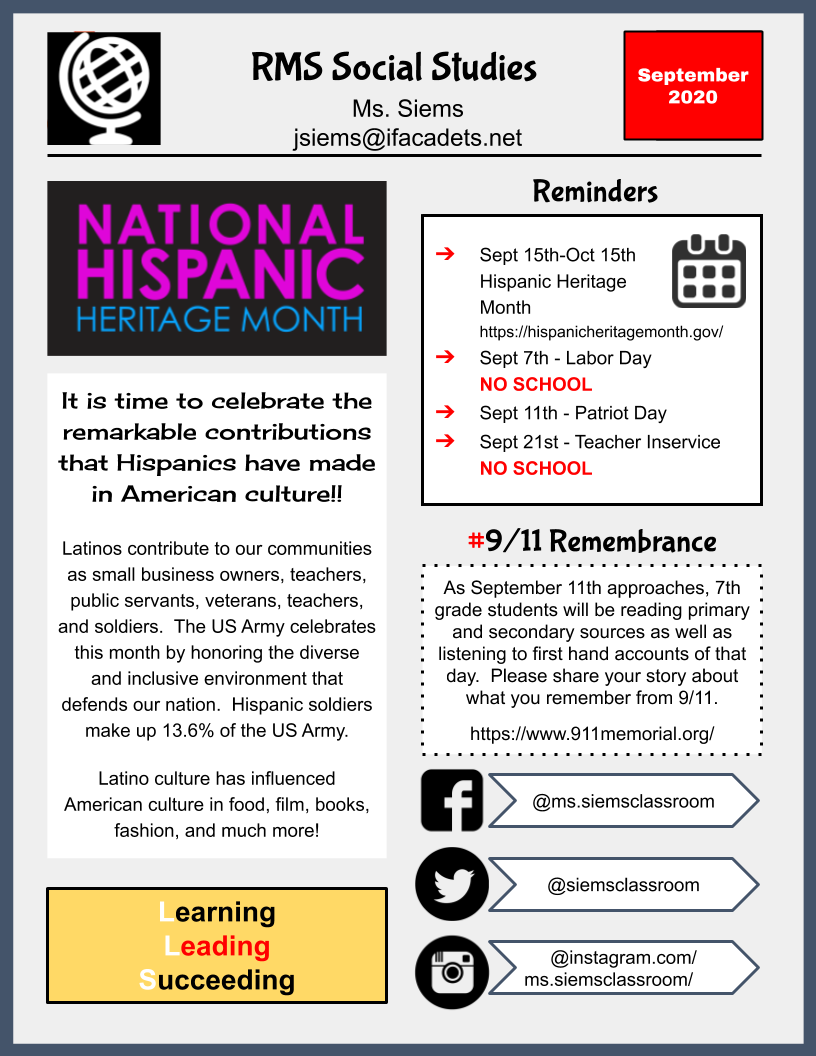 siemsclassroom's tweet photo. Sept Newsletter Page 1-3 🏈❤🍎 #SiemsReads #CadetsRead #SiemsSwap #Sustainability #NationalHispanicHeritageMonth https://t.co/mfRfbGnVqB
