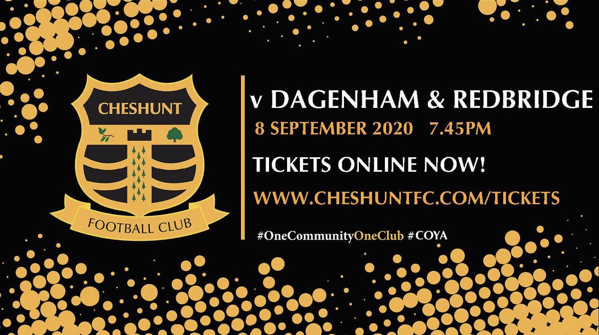 🎟 Tickets are now available to purchase for Tuesday evening’s friendly at home to <a href="/Dag_RedFC/">Dagenham & Redbridge</a>, which will include a first run out for new signing Adam Cunnington 👉 buytickets.at/cheshuntfc #CheshuntFC