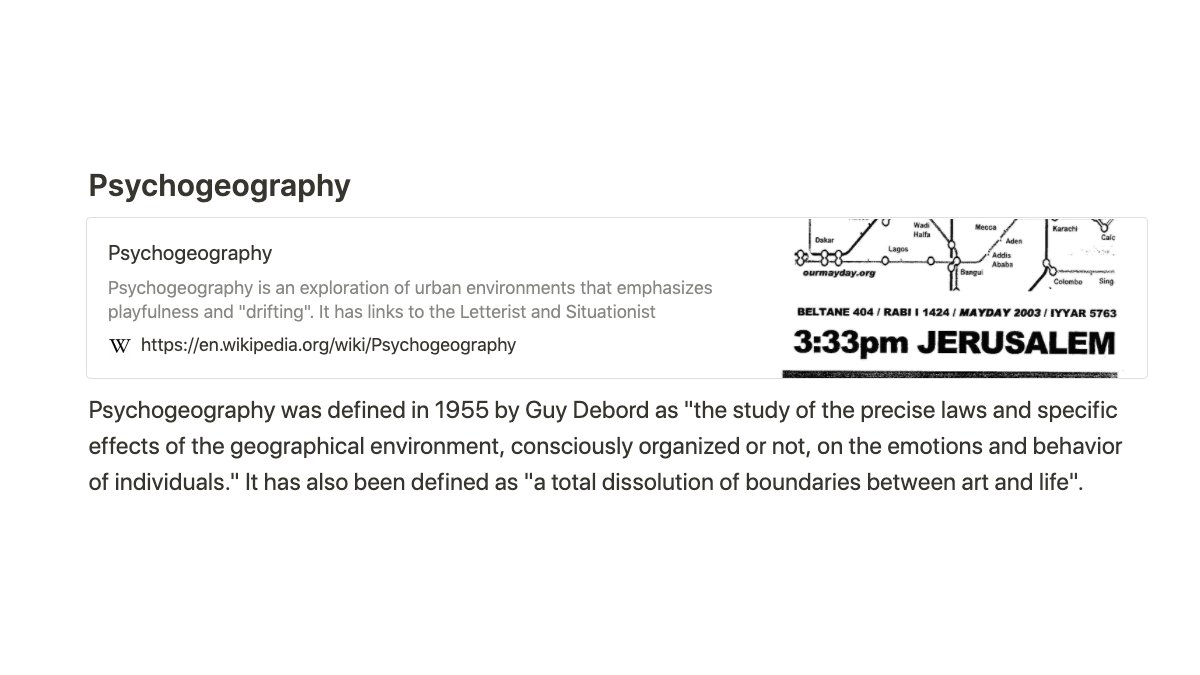 I capture ideas and save them for later in Notion so I don't forget to explore them. I bookmark ideas in the browser and put reference material in Notion, like these:Self-sealing logicPsychogeographyDigital hexesCancel cultureAntifragilityAccretionReverse Psychology/23