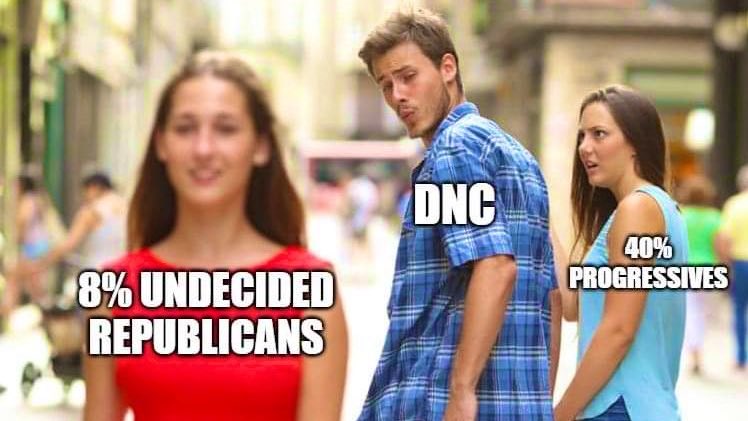 ProudSocialist's tweet photo. This meme summarizes why the @DNC are perpetual losers: They run away from the progressive policies that they need to energize progressives to chase a few mythical moderate Republicans. https://t.co/BwoIpG5Dba