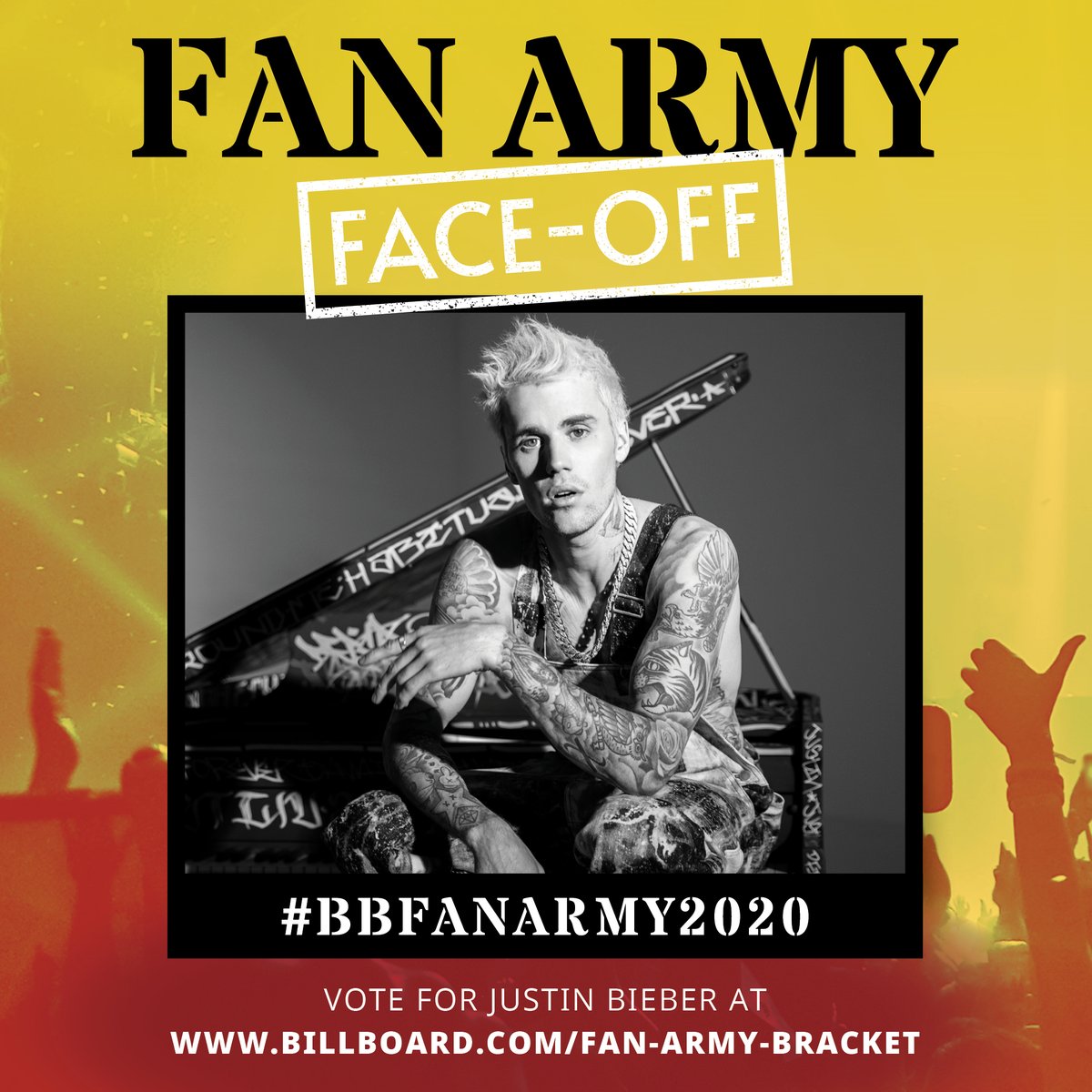 billboard's tweet photo. Will @justinbieber’s #Beliebers or @eminem’s #Stans win this round of #BBFanArmy2020?

Cast your vote here: https://t.co/GnZdK7UasY https://t.co/IA4kAua89b
