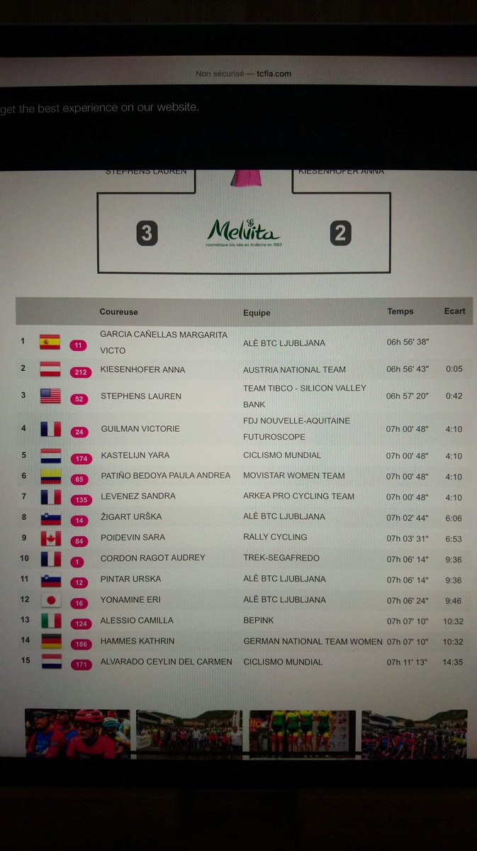 Lharz35's tweet photo. Sandra 6ème de la 2ème étape du tour de l Ardèche 👍👍💪💪
7ème au classement général à l issu des 2 premières étapes !! 🚴‍♀️🚴‍♀️💨💨
@slevenez @ArkeaProCyclin1 https://t.co/EiwGjE5mKJ