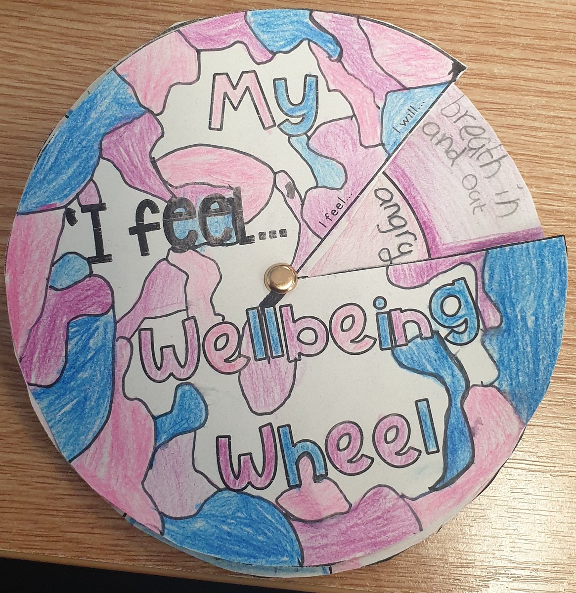 MissMcCallum19's tweet photo. Some super examples of our Wellbeing Wheels, lovely bright colours. We will be able to use these to help us with regulation strategies. #HWB #WellbeingWheel https://t.co/d3SrctMlx8