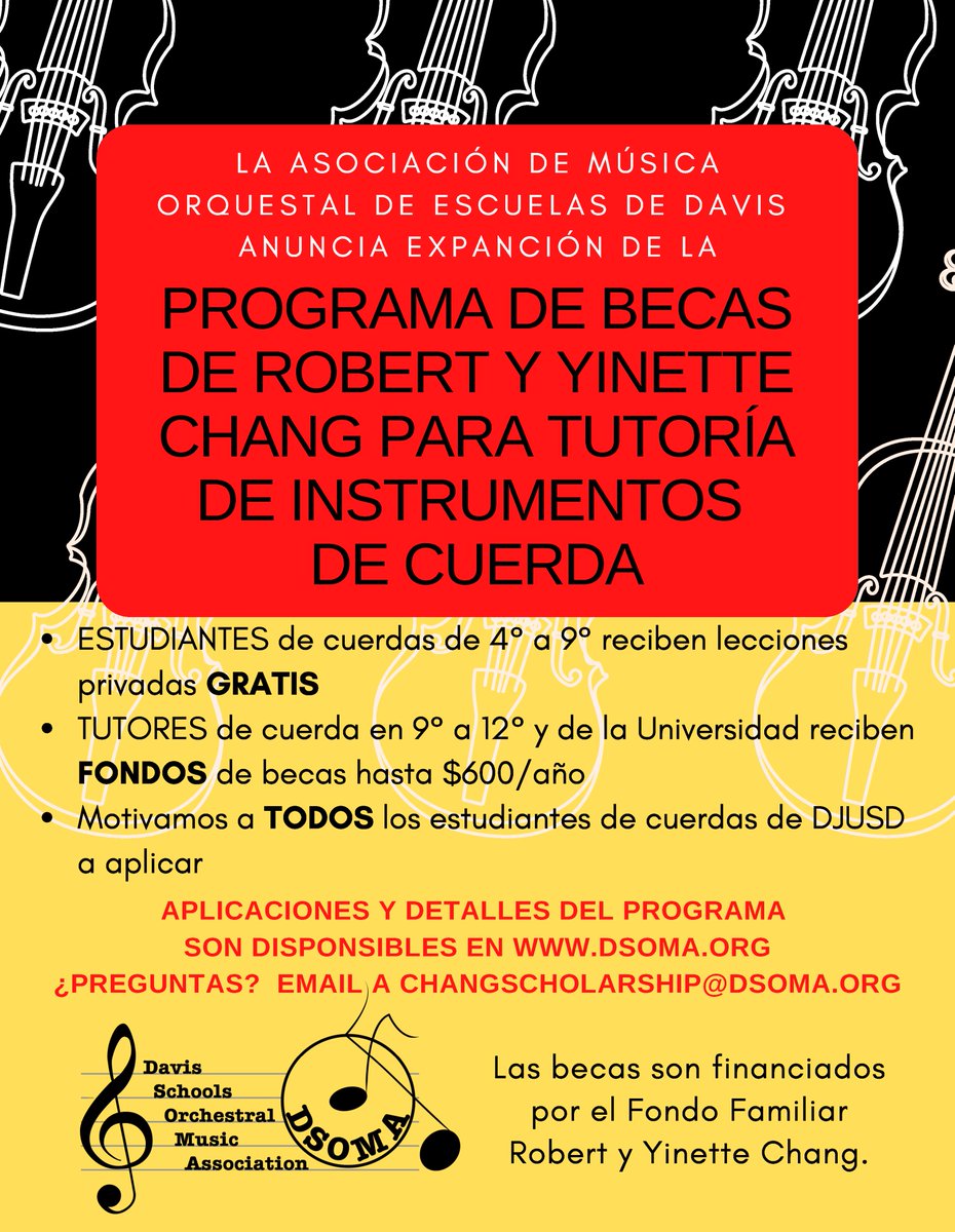 Bridging the Gap to support music education continuity during the Covid-19 pandemic. Expansion of the Chang Family Strings Tutoring Scholarship Program. Students teaching students! dsoma.org