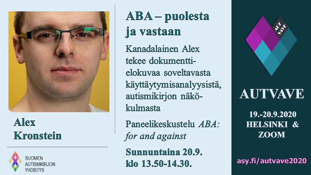 hetakaarina's tweet photo. Alex Kronstein on yksi englanninkielisen paneelimme jäsenistä. Hänen projektinsa etenemistä voi seurata Facebookissa: https://t.co/XudX0EASTr

AutVave ilmoittautumiset 15.9. mennessä. Etäosallistuminen ilmaista, paikan päällä Helsingissä 5 €. https://t.co/nW6PbCC4p9