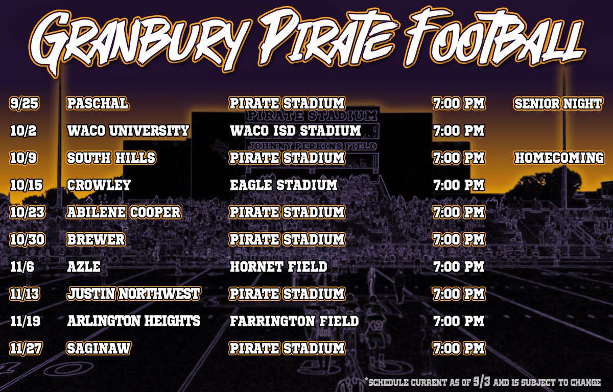 GISDAthDept's tweet photo. Latest Pirate Varsity Football Schedule https://t.co/ChYfxNjrJX