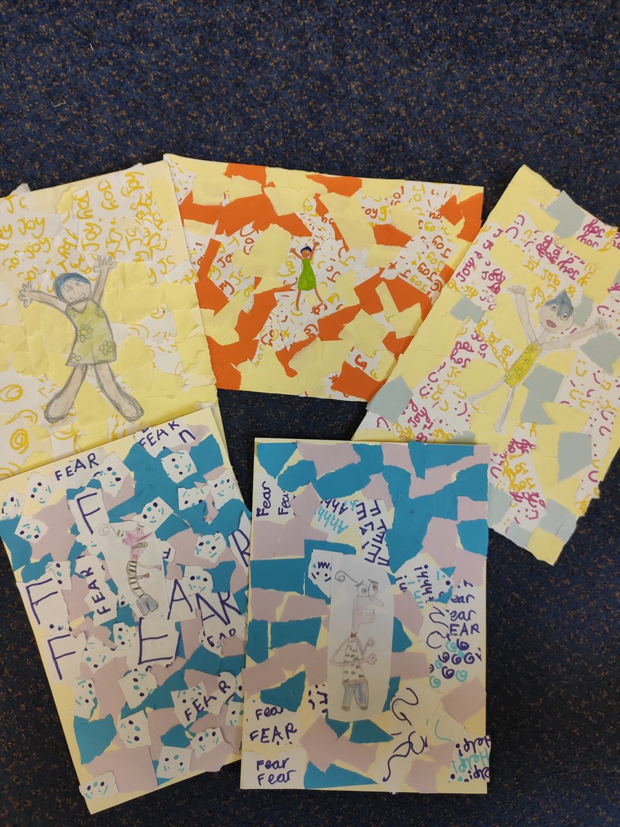 SherrierY5's tweet photo. We've had lots of fun this week exploring the emotions represented in the film 'Inside Out'. The children have created some fab collages! https://t.co/sao59MuY74