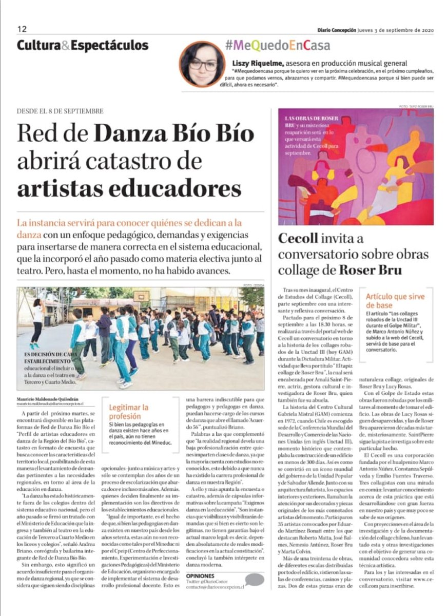 Red_danzabiobio's tweet photo. Nota realizada con @DiarioConce a propósito de nuestra campaña #exigimosdanzaenlaeducacion
A partir del próximo martes, se encontrará disponible “Perfil de artistas educadores en danza de la Región del Bío Bío”

https://t.co/0NknxPNnDi https://t.co/RuAV0JZZfx