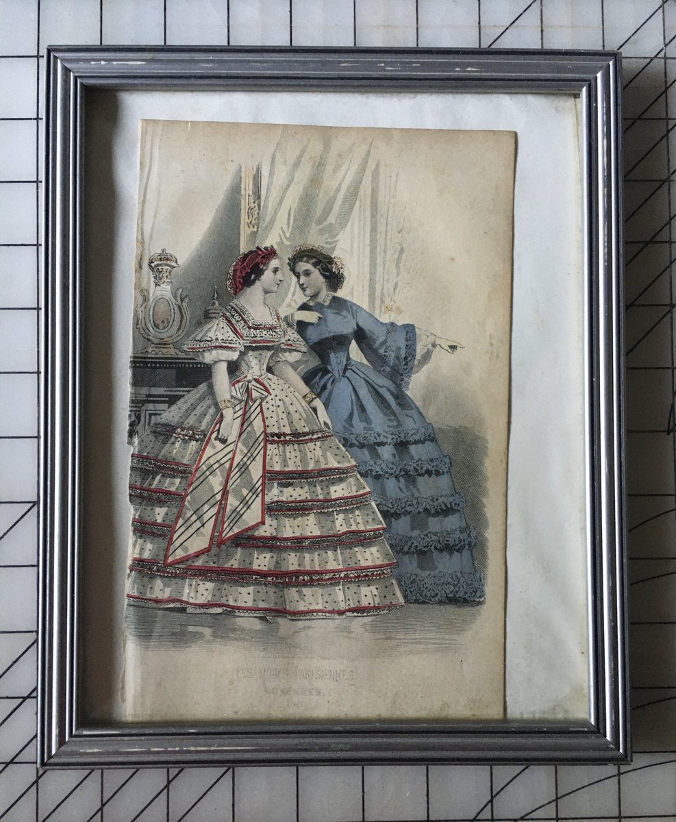 They provided engravings for "Les Modes Parisesnnes", so I searched that, which leads to.......a whole lot of images of their engravings. Circular hunting! At least this one has a date: November 1860. So that's a start. The frame here is mid-1940s.