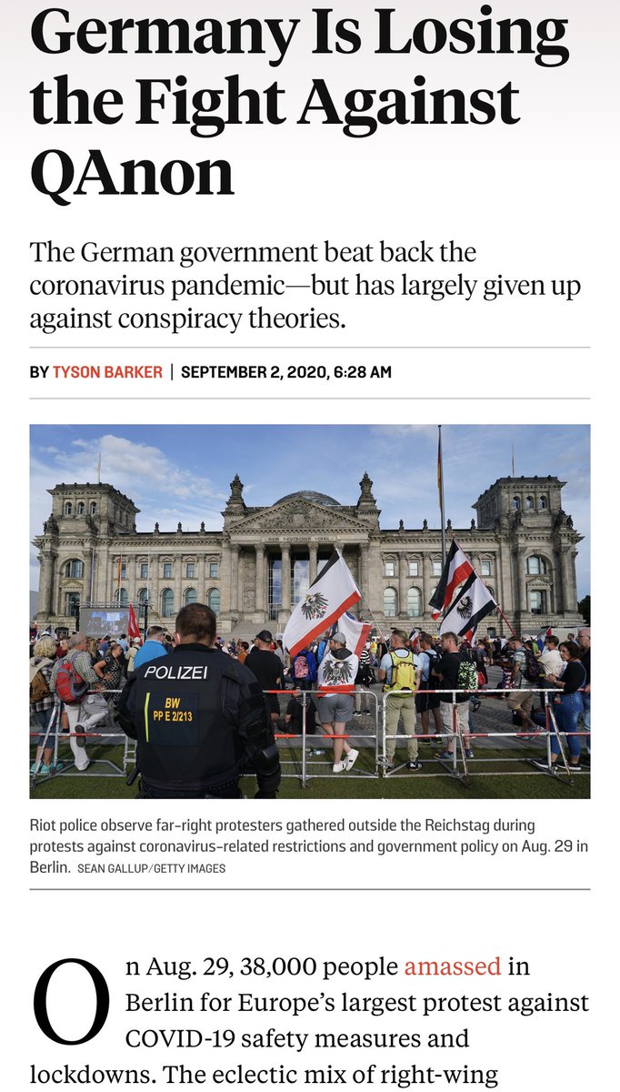 QAnon has become a global movement, leading to mass protests and real world action against lockdowns. This lockdown protest in Germany brought out 38,000 people, which is far too many for the government to shutdown. Elites will treat it like a “religious terrorist” movement.