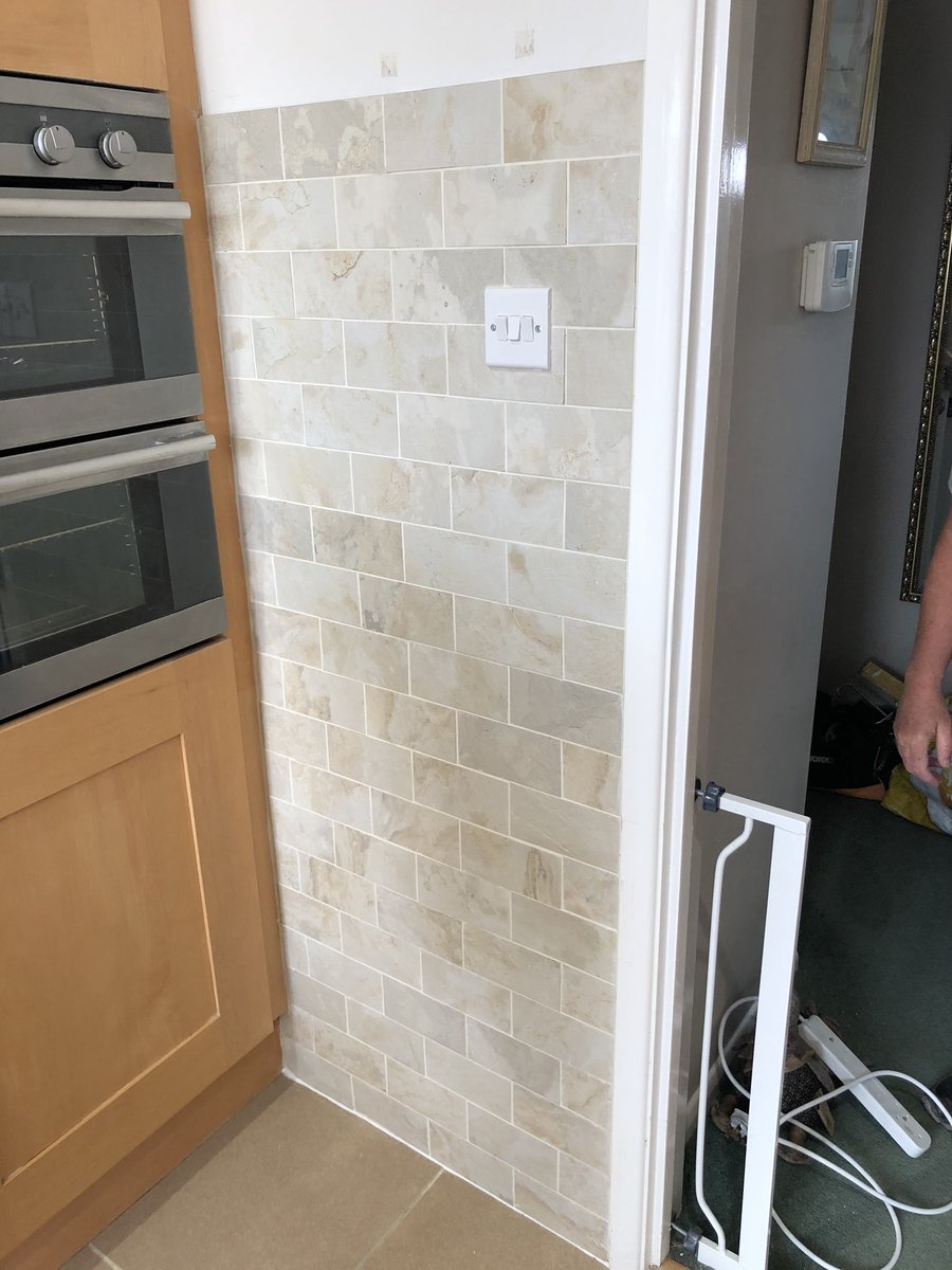 JoLouPar's tweet photo. I went on a stealth tiling mission  this week. After 4 years of nagging, my brother still hadn’t got round to putting up tiles on my mum’s kitchen. We are now taking bets on how long it will take for him to notice. #girlpower #shush #lovelyjob #takingcover #stealthtiling https://t.co/WfFDiFRZNi