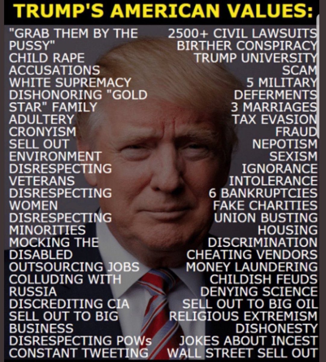 LoveAmerica4U2's tweet photo. @realDonaldTrump @GOP @foxandfriends @OANN Trump is already a FRAUD also an ABUSER, BIGOT, BULLY, CHEAT, CRIMINAL, DRAFT DODGER, HOAX, LAIR, PEDOPHILE, RAPIST, RACIST, WOMANIZER and these are his good qualities!#DumpTrump #FireTheLAIR
#VoteBlueToSaveAmerica
#VoteBidenHarris2020 https://t.co/BWiJmeab9X