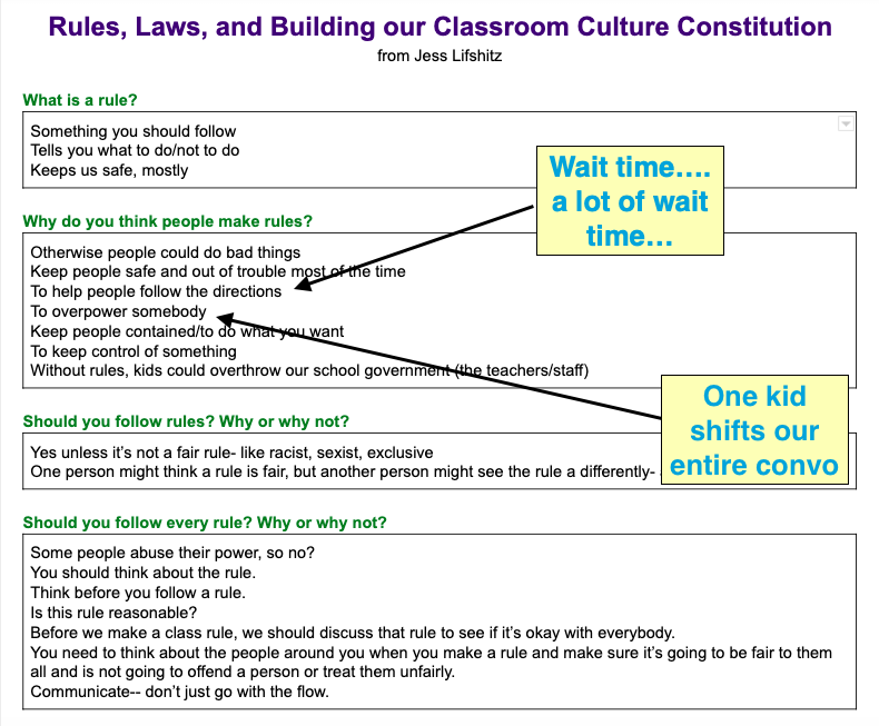 I am hopeful for our future after using Qs from @Jess5th with my class. Ss thought it was important to discuss rules and make sure they're fair to everybody. They knew that some rules benefit certain groups of people. To be continued..