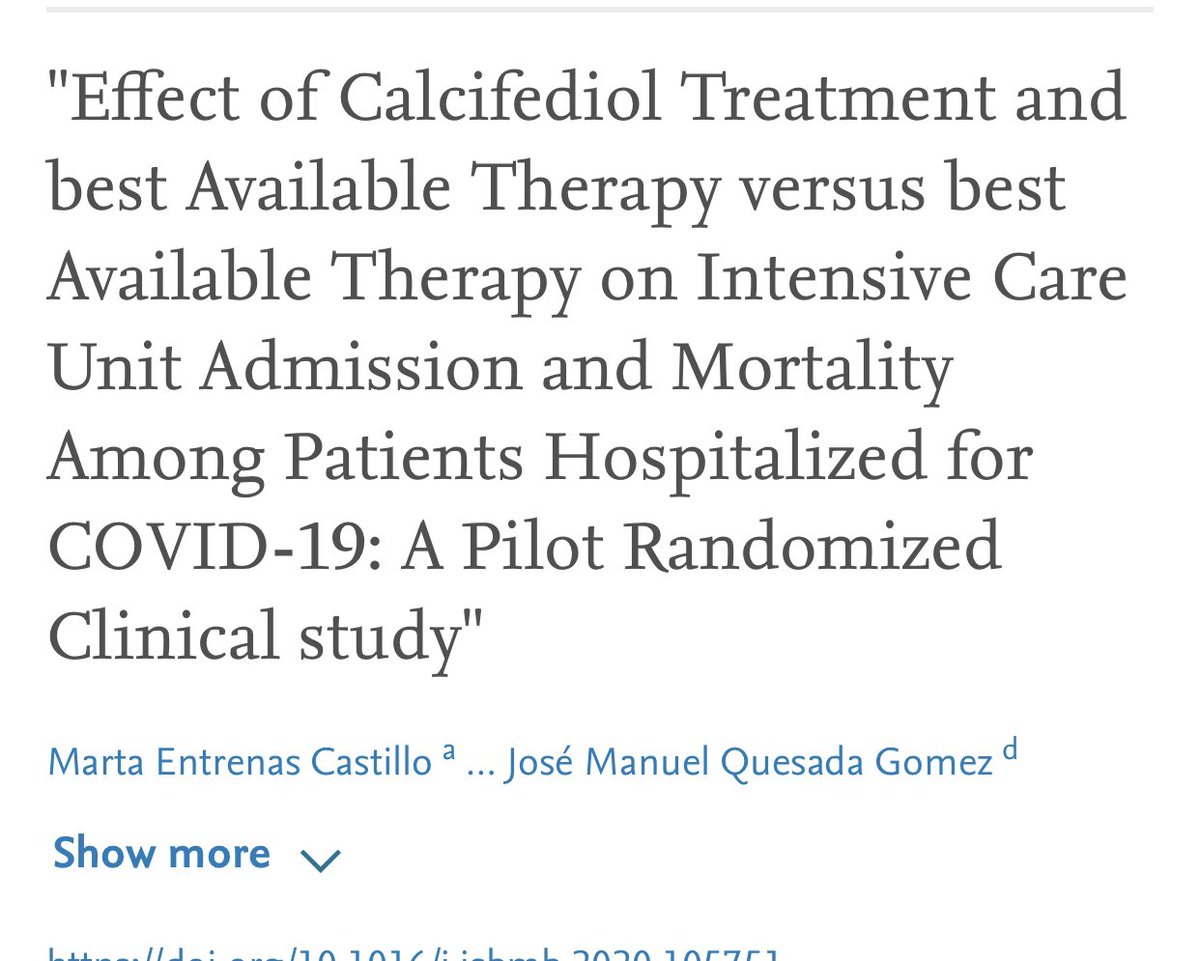 CoachT_Love's tweet image. EXCITING NEWS: The 1st randomized controlled clinical trial on Vitamin D supplementation &amp;amp; CoVID19 has been published 

1. Vitamin D supplementation nearly eliminated the risk of ICU admission. 
2. Vit D may completely eliminate the risk of death. 

Please Share 🙏🏻🙏🏻