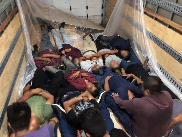 USBPChiefLRT's tweet photo. Earlier this morning, agents at the #USBP checkpoint on Interstate 35 discovered 20 illegal aliens locked inside a box truck. The aliens were crammed inside, underneath cargo, and without any form of #PPE. This truck has the potential to be a rolling container of #Covid_19. https://t.co/DA4B8UfwCZ